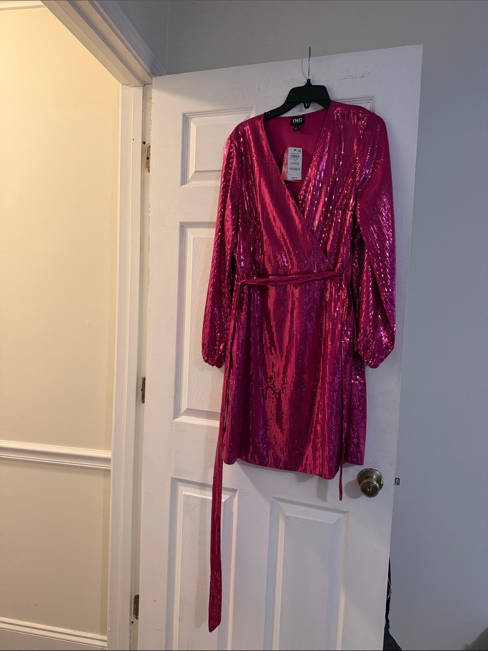INC International Concepts Pink Sequin Wrap-Style Dress